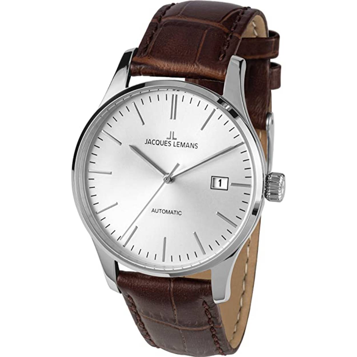 Dit herenhorloge is van het merk JACQUES LEMANS. Het is een horloge met een band gemaakt van lederen. De diameter van de kast is 37 mm.