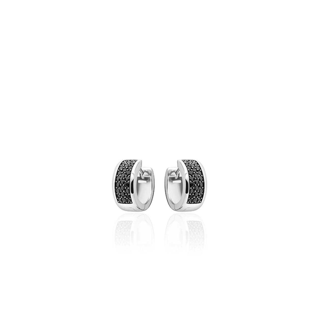 Zilveren oorring zwart pavé zirkonia 7x15mm KCD7/15Z