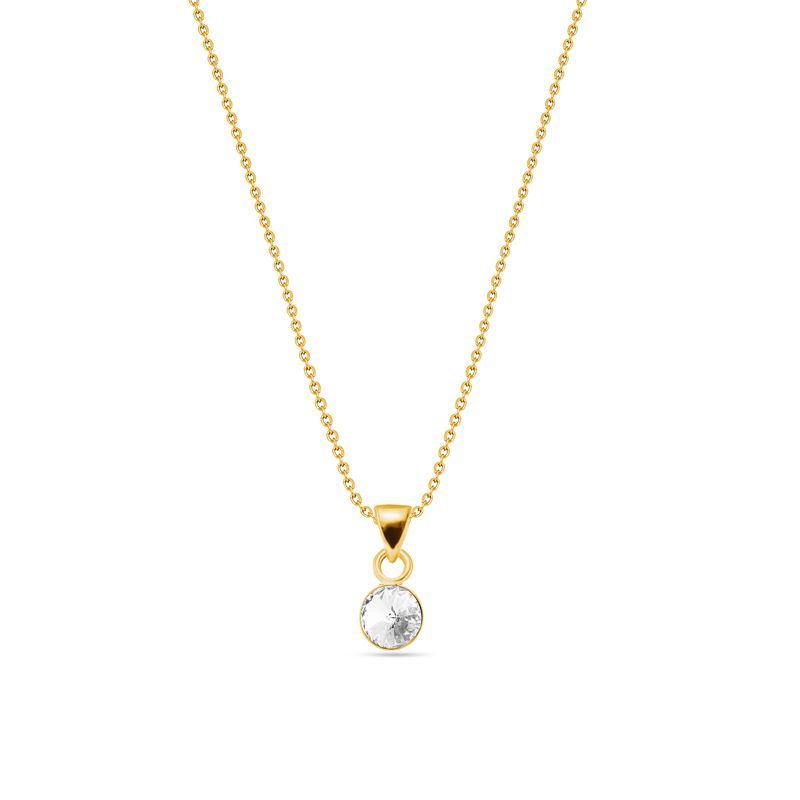 De Glee collectie heeft een basic design met een luxueuze uitstraling en is afkomstig van het merk Spark. Dit sieraad is gemaakt van 925 sterling zilver, de allerbeste kwaliteit zilver, met een goudkleurige coating en is voorzien van een rond kristal. De ketting bestaat uit meerdere slanke schakels die fijntjes op elkaar aansluiten en die samen een stijlvol geheel vormen. Aan de voorkant is de ketting voorzien van een oogje met daaronder een rond plaatje dat is voorzien van een rond facetgeslepen Swarovski kristal dat mooi glinstert. Aan de achterkant is de ketting voorzien van een handige karabijnsluiting.
