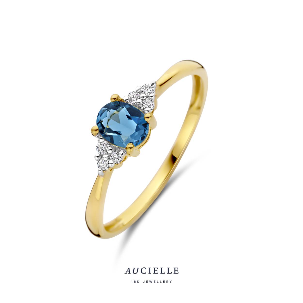 AuCielle Ring goud 18k met London Blue Topaas - AR0091C