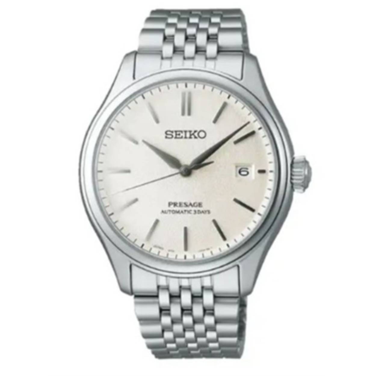 Seiko - SPB463J1

Bestel uw Seiko Presage Classic Series 'Shiro-iro' herenhorloge direct via  Dit Seiko (pre-order) Presage herenhorloge is bekend onder Seiko-referentienummer SPB463J1 en daarnaast onder het EAN: 4954628253361. Het horloge heeft een mechanisch uurwerk met automatische opwindfunctie dat geplaatst is in een edelstalen kast. Op de beige wijzerplaat is analoge tijdsweergave zichtbaar. Aan de kast zit een staal- of zilverkleurige stalen horlogeband met een vouwsluiting.

Het mechanisch uurwerk met automatische opwindfunctie biedt u datum-aanduiding als tijdfunctie(s). De ronde horlogekast is 100m waterdicht en voorzien van een saffierglas.