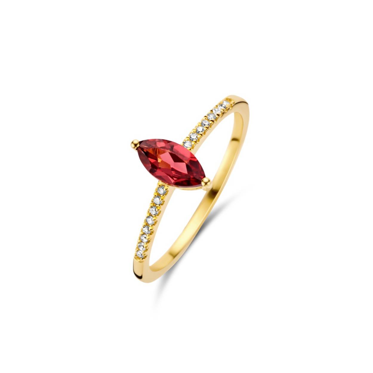 Hoop Ring
Een diep mysterieus marquise geslepen  Pyrope Garnet , naast  16 x heldere en glanzende kenmerkende diamanten. Geen twijfel mogelijk, dit is een geweldig cadeau. Er blijft maar één vraag over: voor wie krijg je het?