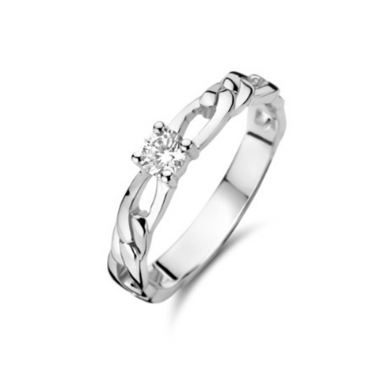 Rosa di Luca zilv ring, figaro schakel met een zirkonia. 