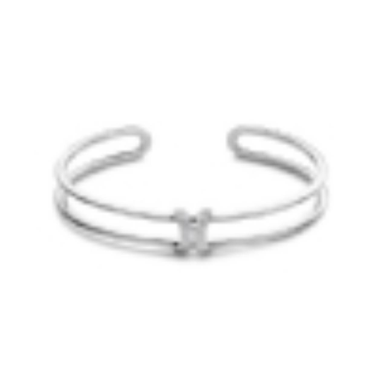 Rosa di Luca zilver dubbele spang armband met bovenop 4 rijtjes met zirconia's. De maat 58 cm wat overeen komt met 16-17 cm.
