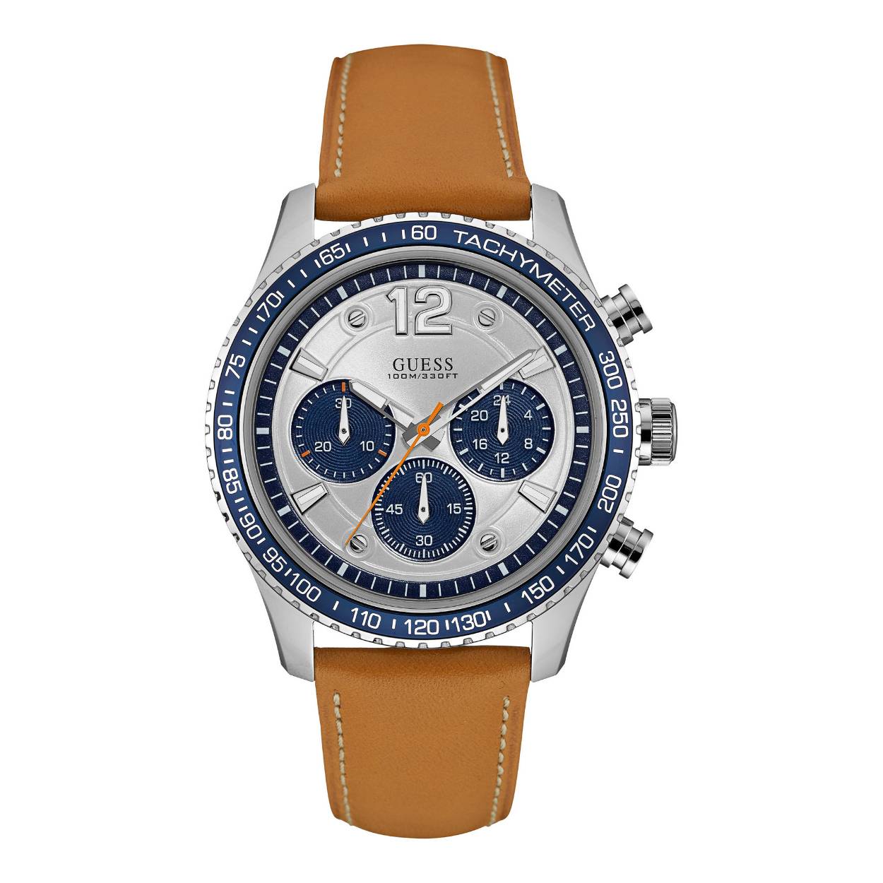 Prachtige Guess horloge met bruin lederen band.