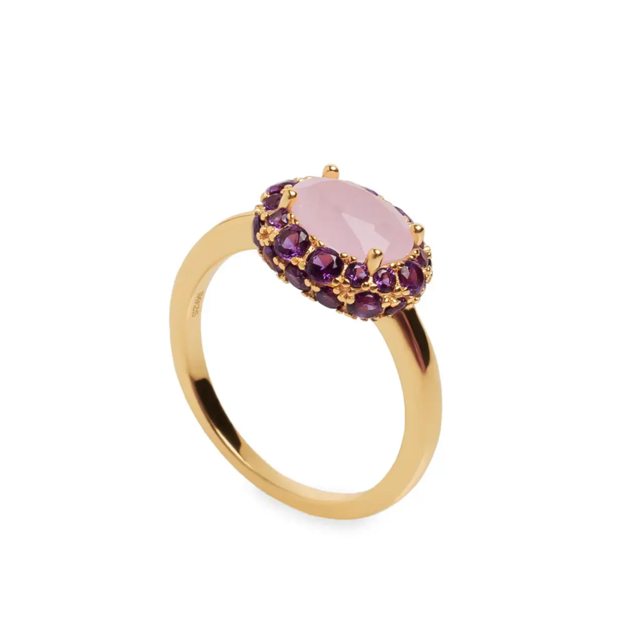 Ring with stones central motif in pale pink and violet tone. With this ring you can create unique and modern looks; dress it with the pendant and earrings together. Rings with stones central motif in pale pink and violet tone, you will shine!