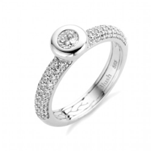 Blush 14 karaat witgouden ring ring gezet met zirkonia.