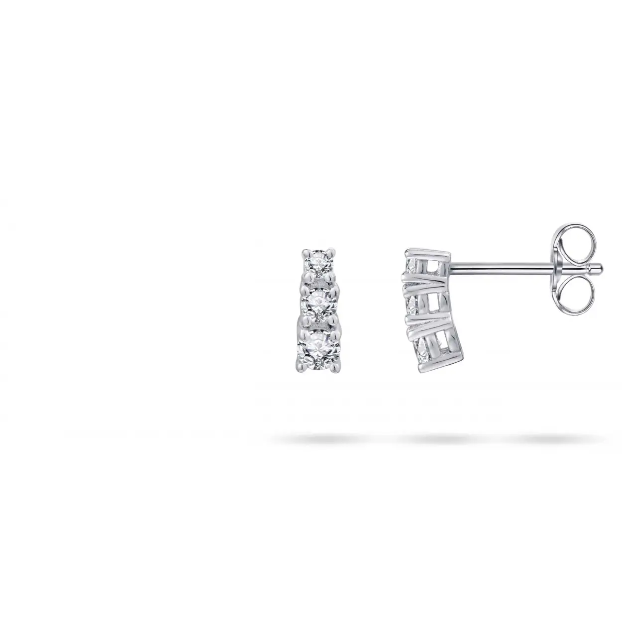 Gisser Jewels - Oorsteker - Gezet met 3 Zirkonia Stenen - 8.5mm x 3mm - Gerhodineerd Zilver 925 ; Type Oorbel, Oorknopjes ; Garantie, 1 jaar ; Zilvergehalte, 925 ..