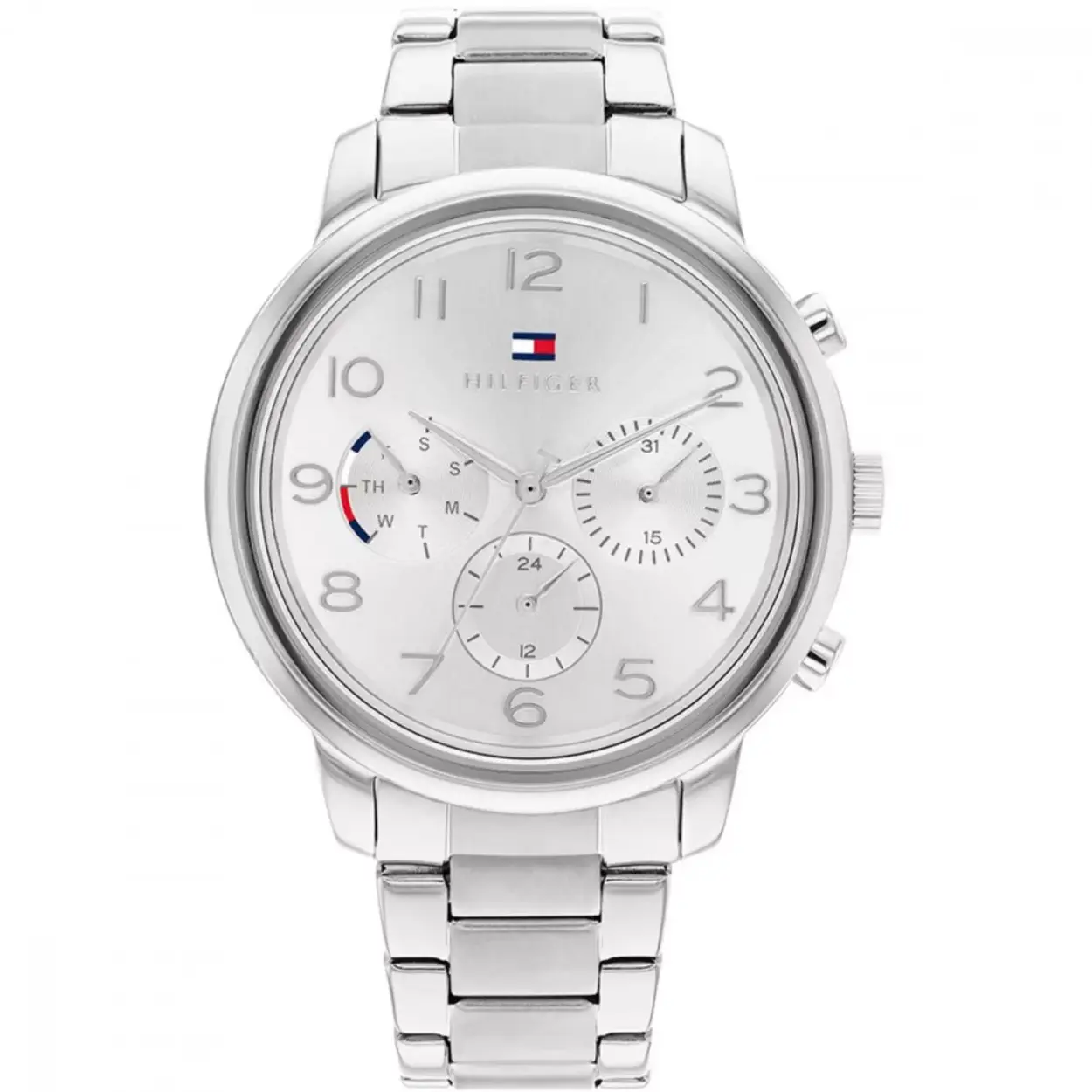 Doelgroep: Dames. Functie: Dag Datum. Glas: Mineraal. Maat: 38mm.
Materiaal: Staal. Waterdichtheid: 5ATM.