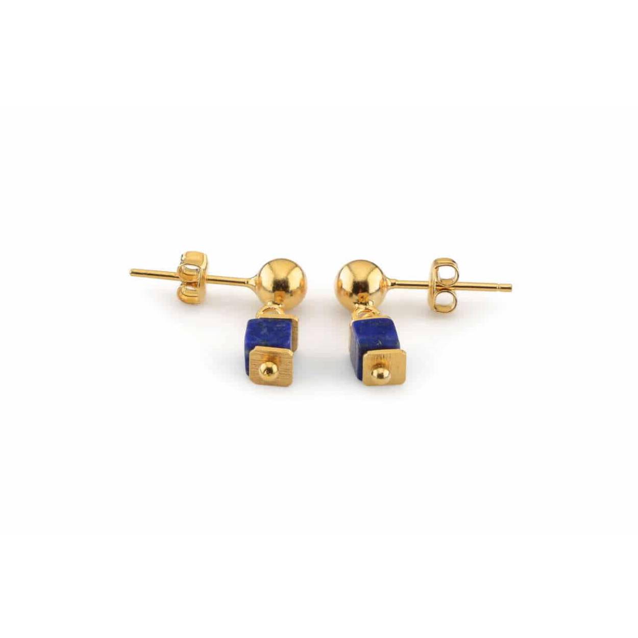 Oorstekers, lapis lazuli 4mm blokjes met zilver verguld
