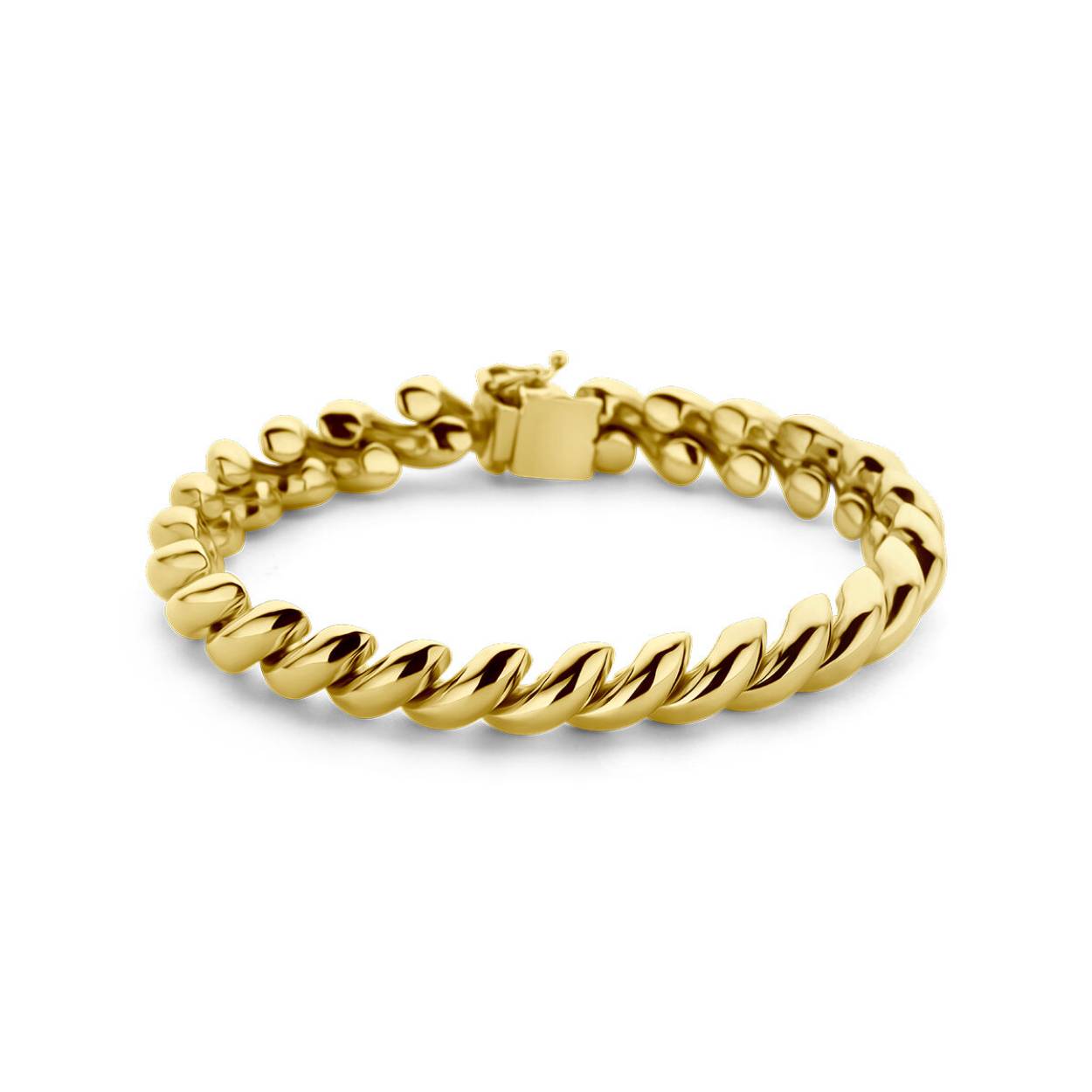 14k Geelgouden San Marco armband met een draaglengte van 19.5cm en een schakelbreedte van 9mm.