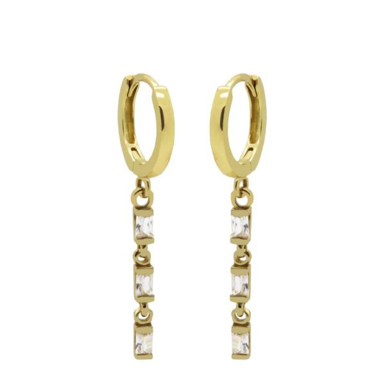 H151GP | Karma | Hinged Hoops Triple Dangling Baguette | Goldplated | Zirkonia