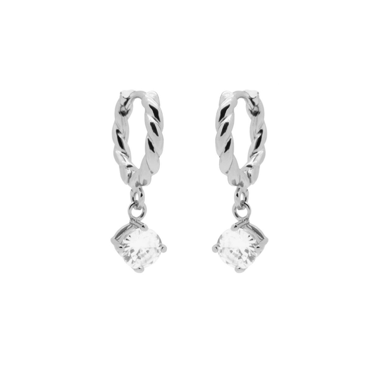 Hinged Twisted Hoops Symbols Single Zirconia Silver
