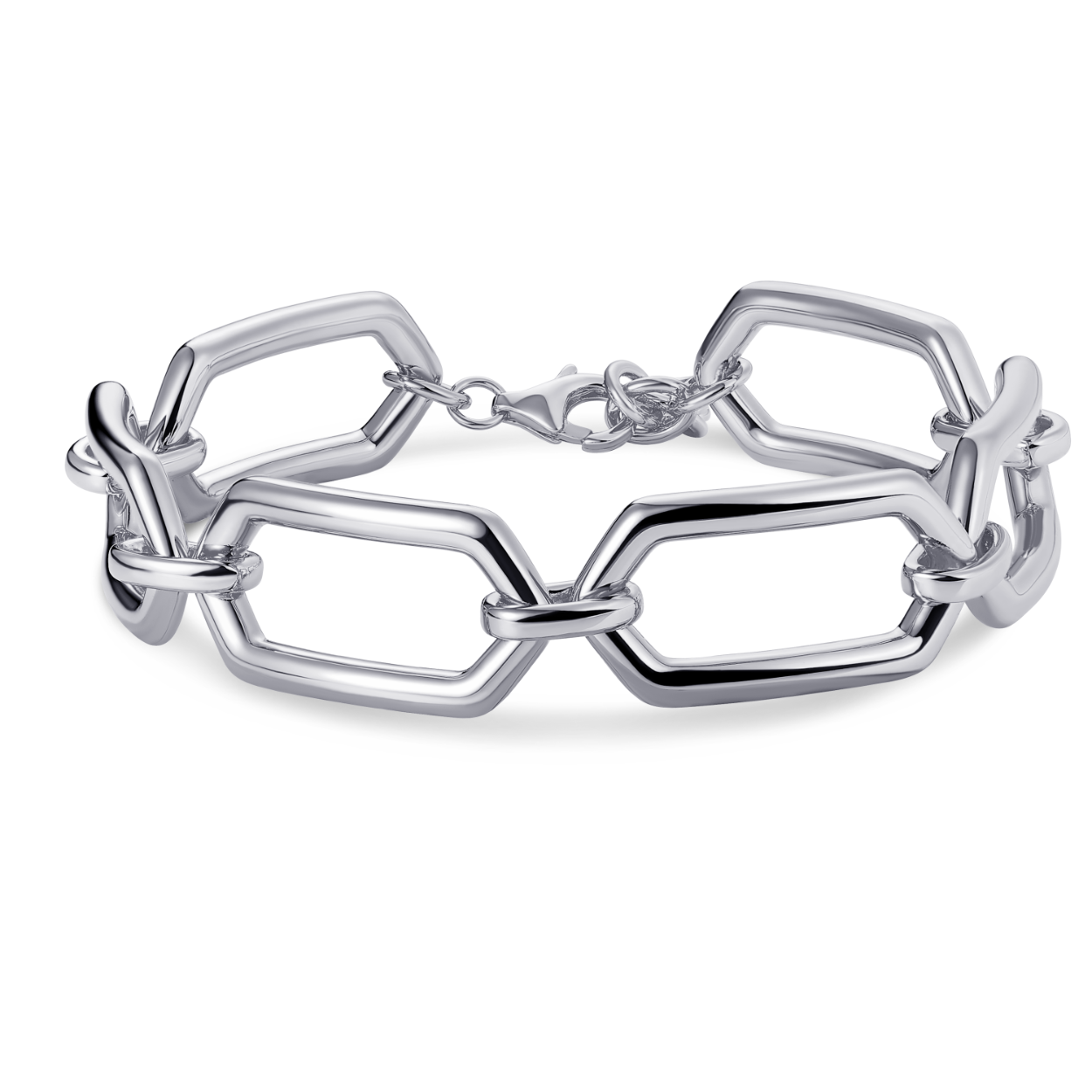 Bold Bands Hexagon schakelarmband | Zilver