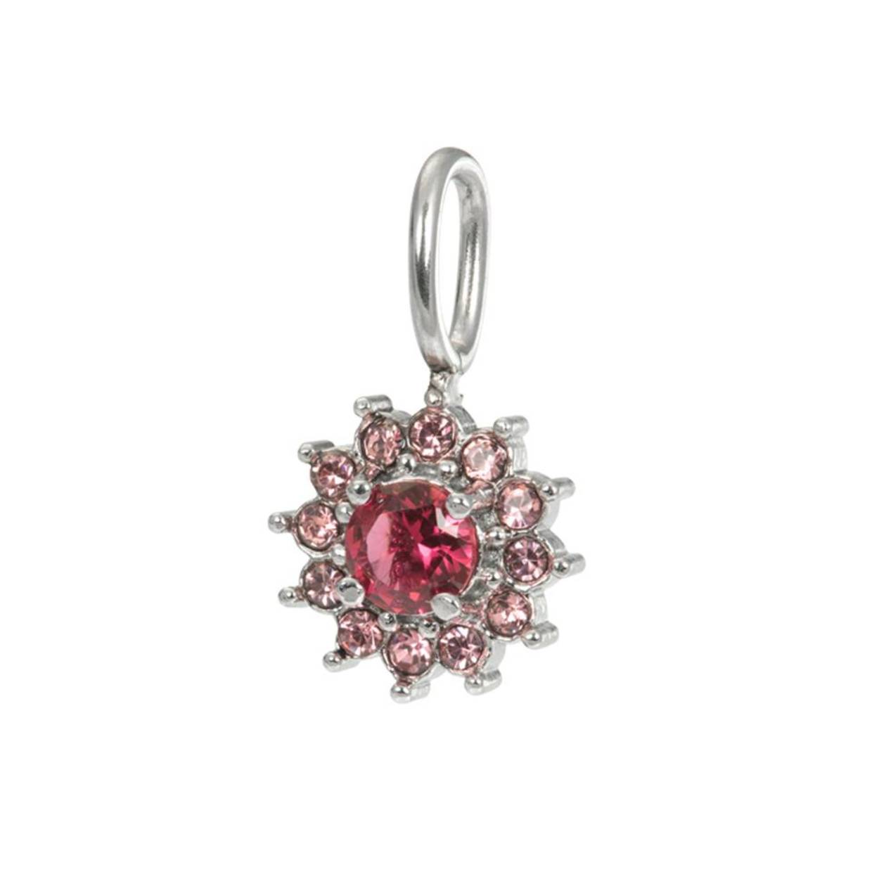 De iXXXi pendant Lucia Fuchsia is gemaakt van stainless steel. De hanger bestaat uit een opvallende fuchsiakleurige zirconia in de vorm van een bloem waarmee jij direct de show steelt. De pendant Lucia Fuchsia heeft een afmeting van 16mm. Mix en match en speel met bijvoorbeeld meerdere zilverkleurige pendants aan jouw iXXXi ketting.
