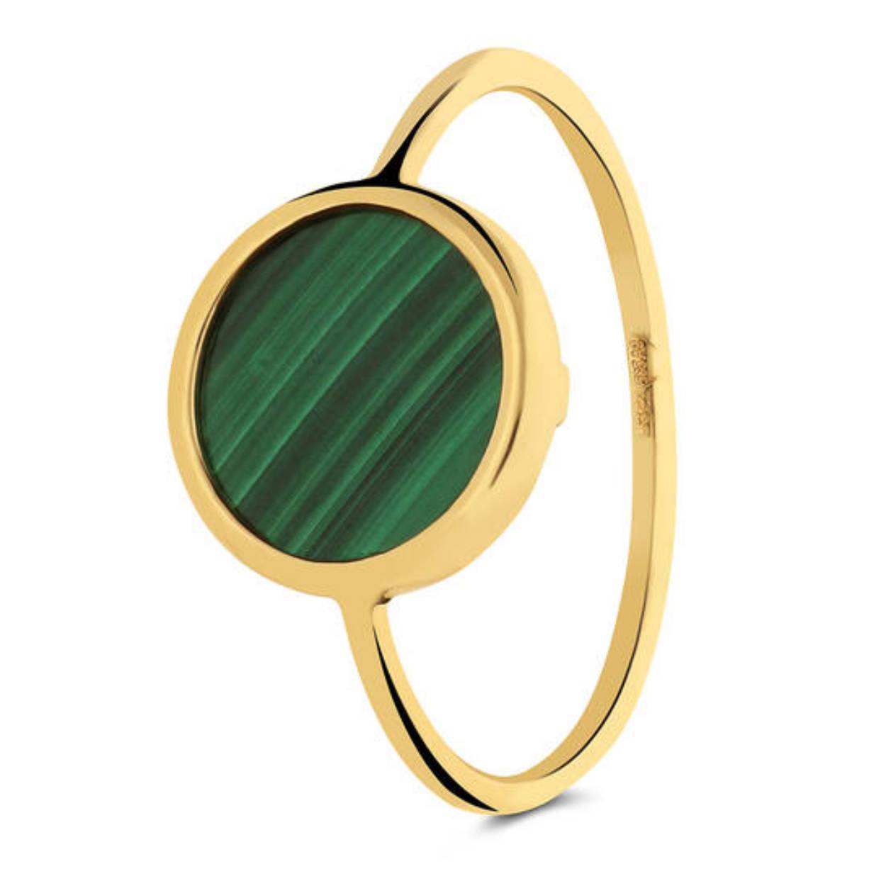 14k gouden ring met kleursteen malachite.