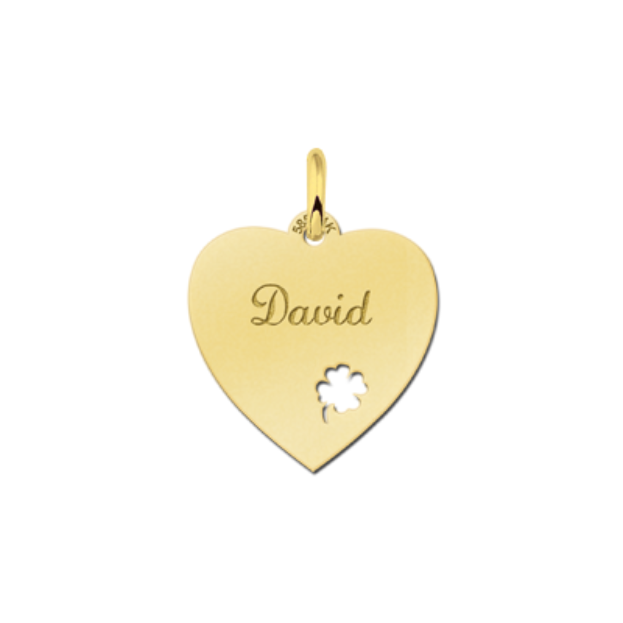 14 karaat geel gouden hart hanger met opengewerkte klavertje vier.
Afmeting van deze hanger: 17x17MM

Deze hanger kan u bestellen met naam/woord naar keuze.
U kan bij het afrekenen, bij het kopje opmerkingen vermelden welke naam/woord er op gegraveerd mag worden. (bijvoorbeeld: David)

Bij eventuele andere vragen kan u contact met ons opnemen.

Levertijd ongeveer: 14 dagen.
U word op de hoogte gehouden over het leveringsproces.

Is deze mooie hanger van goud een cadeautje voor jezelf of voor iemand anders?
Bekijk ons assortiment voor bijpassende sieraden.