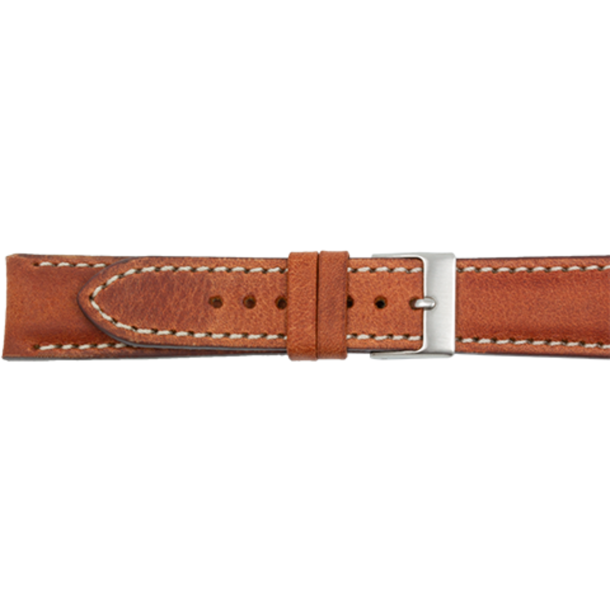 Horlogeband leder Bruin creme stiksel 22mm