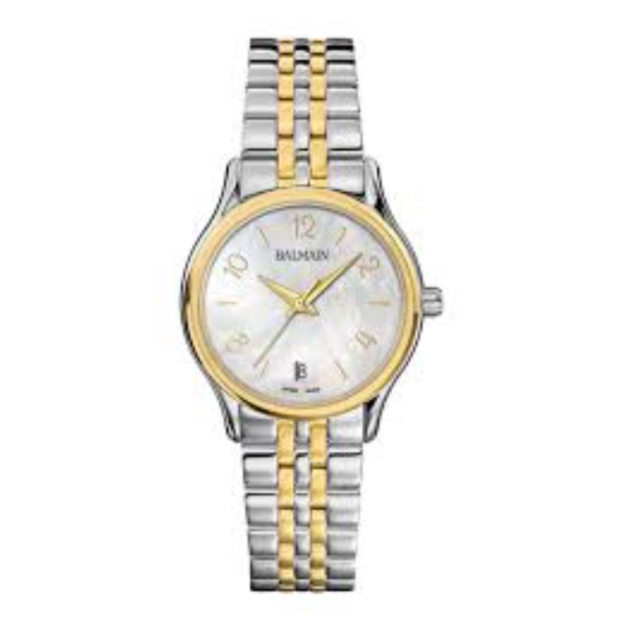 De BALMAIN BELEGANZA LADY M B83523984 is een elegant en stijlvol horloge voor de moderne vrouw. Met een analoge tijdaanduiding en een quartz uurwerk ben je altijd bij de tijd met dit horloge. De diameter van de kast is 31 mm en de hoogte is slechts 6 mm, waardoor het horloge comfortabel om de pols zit.

De behuizing van het horloge is rond van vorm en heeft een prachtige goudkleurige afwerking. Het materiaal van de behuizing is roestvrij staal, wat zorgt voor duurzaamheid en een luxe uitstraling. De wijzerplaat van het horloge is wit van kleur en het glas is gemaakt van saffier, wat zorgt voor een krasbestendig en helder display.

De band van de BALMAIN BELEGANZA LADY M B83523984 is bicolor van kleur en gemaakt van roestvrij staal. De sluiting van het horloge is een vlinder- of vouwsluiting, wat zorgt voor een veilige en comfortabele pasvorm om de pols. Helaas heeft dit horloge geen datumweergave, maar met de tijdloze uitstraling van dit horloge is dat geen gemis.

Dit horloge is spatwaterdicht tot 3 bar, waardoor je het kunt dragen tijdens dagelijkse activiteiten zoals handen wassen of regenbuien. Het merk Balmain staat bekend om zijn luxe en kwalitatieve horloges en is een officieel verkooppunt van dit prachtige exemplaar.

Kortom, de BALMAIN BELEGANZA LADY M B83523984 is een tijdloos en elegant horloge voor de moderne vrouw die houdt van stijl en kwaliteit. Met zijn goudkleurige behuizing, parelmoer wijzerplaat en bicolor band is dit horloge een echte eyecatcher om je pols.
