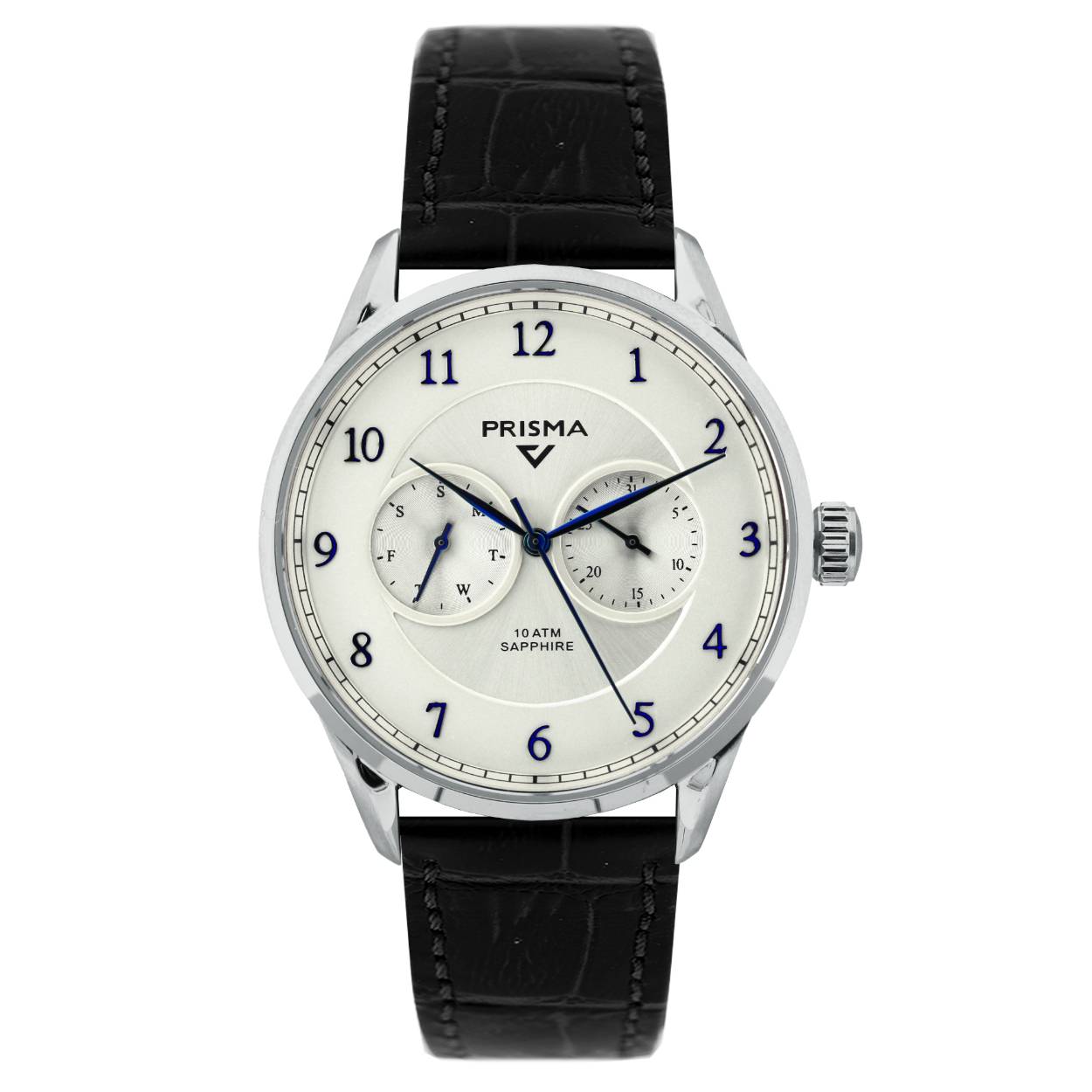 Prisma herenhorloge 'Cavalier' leer multi functie
met saffierglas en 10 ATM waterdicht