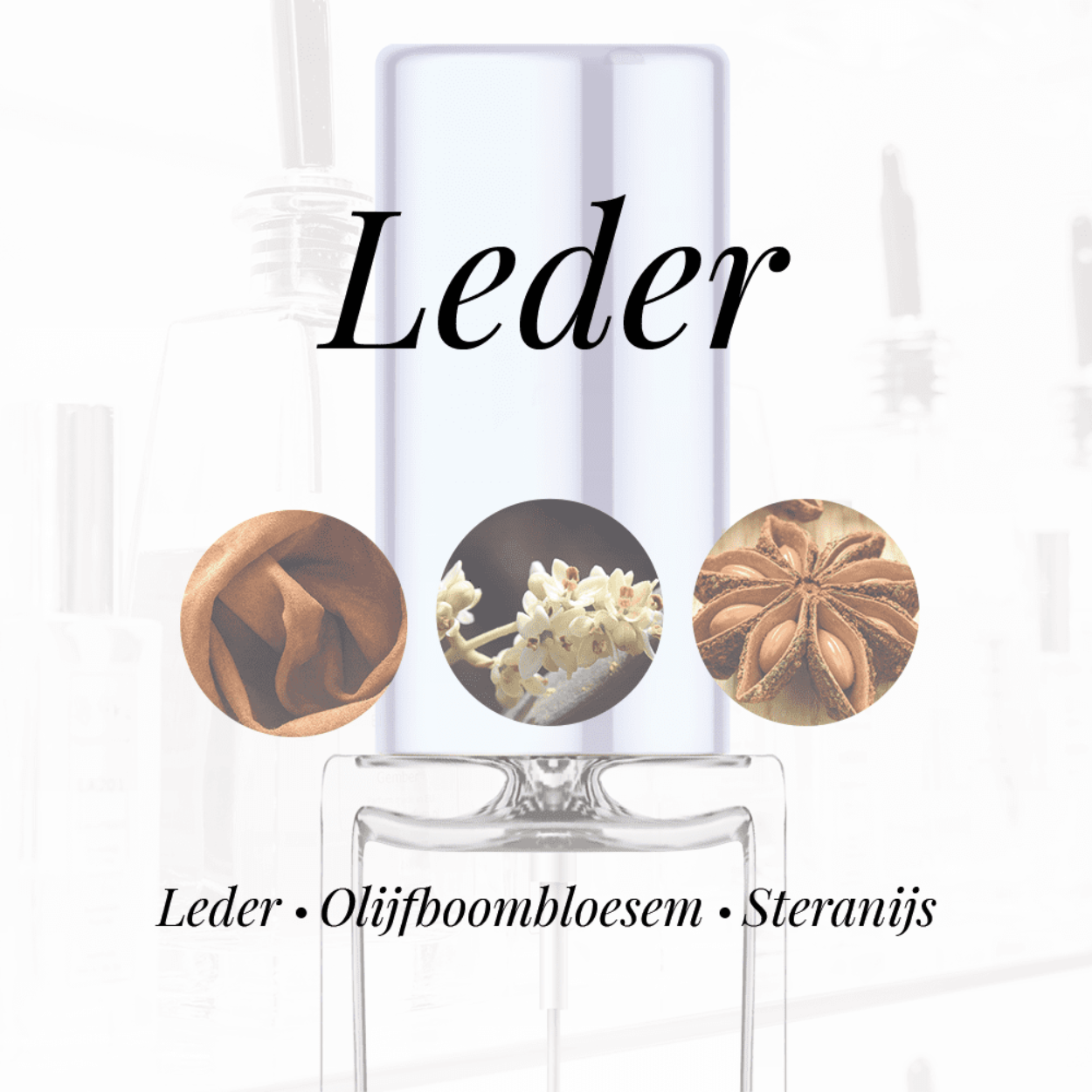 Eigenschappen
Geur: Leder
Waarneembare geuren: Leder, Olijfboombloesem, Steranijs
Sillage: Midden
Seizoen: All season
Eigenschap: Sexy
Stijl: Smart
Geurgroep: Oriëntaals Kruidig
Hoofdakkoorden: Citrusvruchten, Leer, Aromatisch, Bloemig, Zacht kruidig, Tabak
Top noten: Bergamot en Citroen
Midden noten: Steranijs, Olijfboombloesem en Guaiac hout
Basis noten: Leder, Tabak en Tonkaboon

