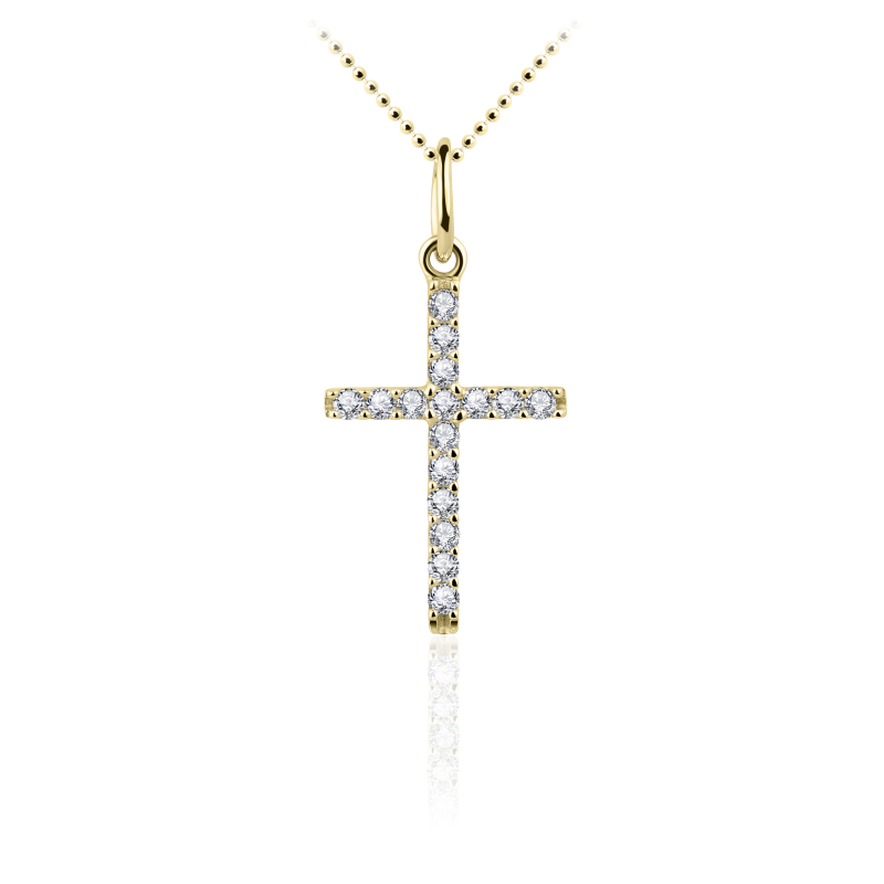 GOUDEN 14K KRUIS HANGER MET ZIRKONIA