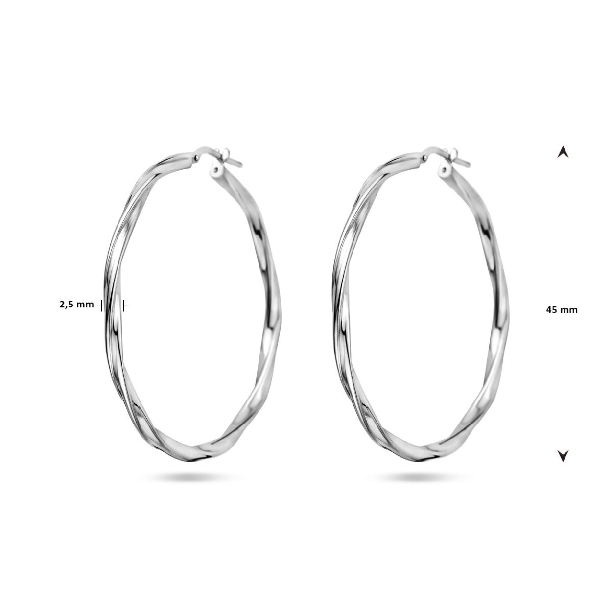 Gerhodineerd 925 zilveren klapoorringen met een dikte van 2.5mm.
Diameter 45mm