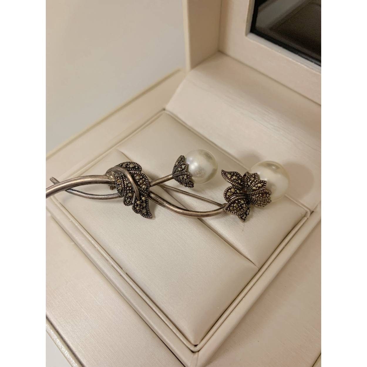 VINTAGE zilveren broche - bloemen met parels