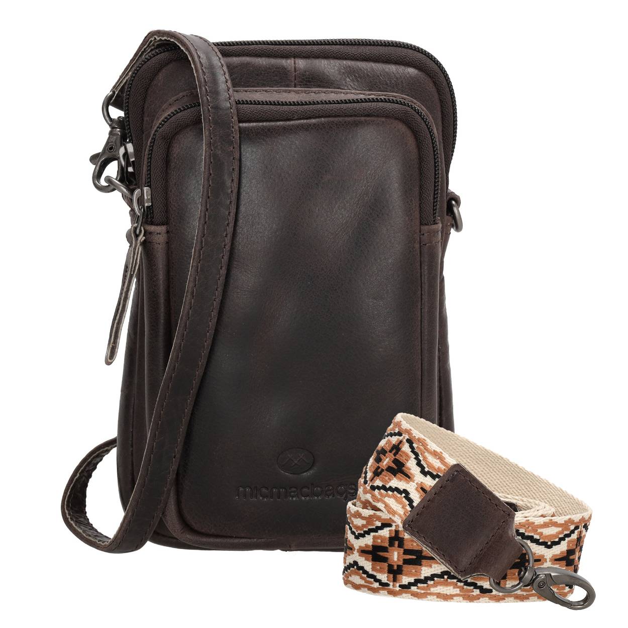 Dit supergave telefoontasje van Micmacbags is echt een musthave. Door de extra vakjes is er niet alleen plek voor een telefoon, maar ook voor bijvoorbeeld een portemonnee en sleutels. Alle vakjes kunnen gesloten worden door een rits, waardoor alles goed opgeborgen blijft. De gekleurde, brede schouderband maakt het tasje helemaal af.

De eigenschappen van dit telefoontasje zijn:

Hoofd-, voor- en achtervak met ritssluiting
Geleverd met twee schouderbanden
Gemaakt van echt leer