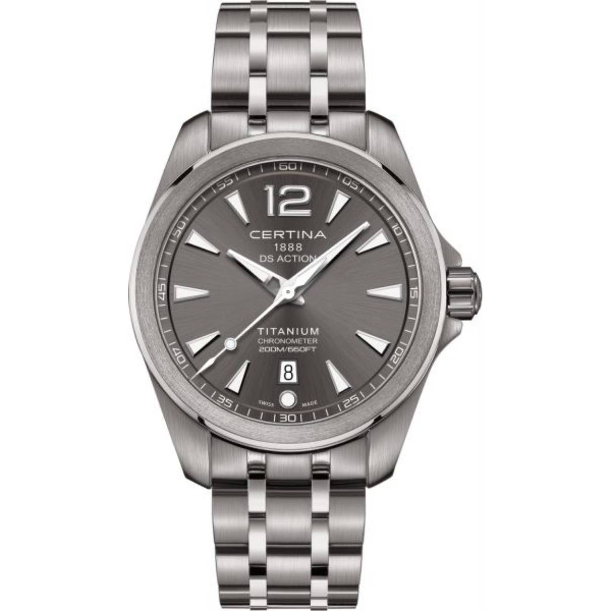 Certina DS Action C0328514408700 is een horloge met een quartz uurwerk. Het horloge heeft een diameter van 41 mm. Verder is het horloge voorzien van een saffierglas. Het horloge is 20 bar (duiken) waterdicht en heeft een band van Titanium.