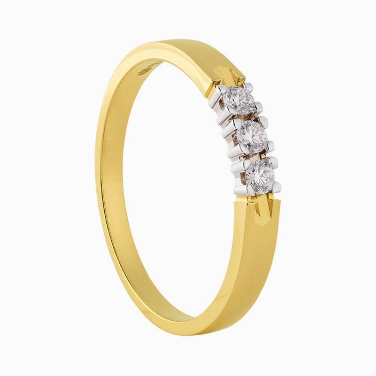Schitterende 14krt gouden memoire ring van Eclat model m404 mt 3x0.05crt TW-VS Kleur B maat 55 totaal 0.15crt
