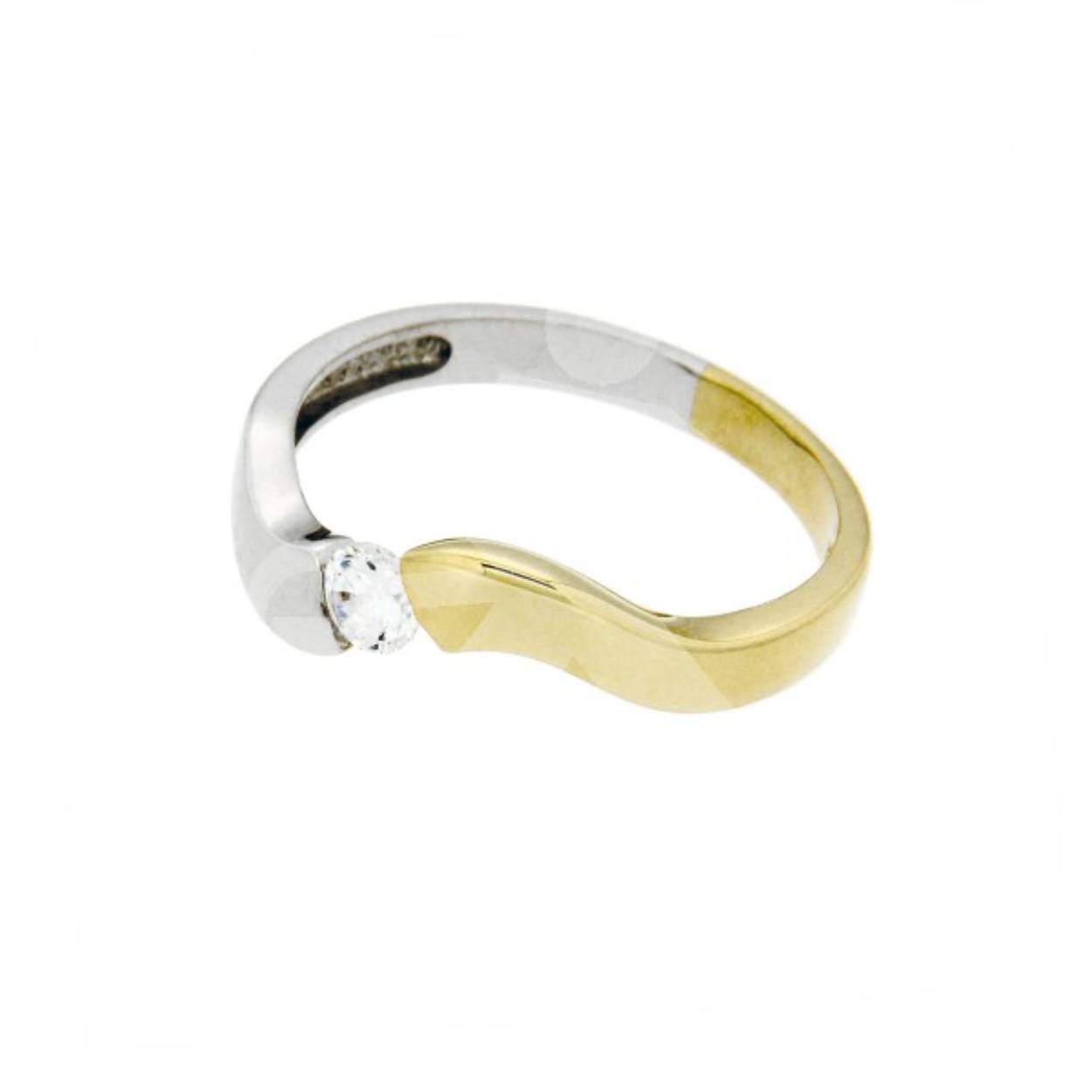 Gouden bi-colour ring met zirkonia steenmaat 3mm
Geel- Witgoud