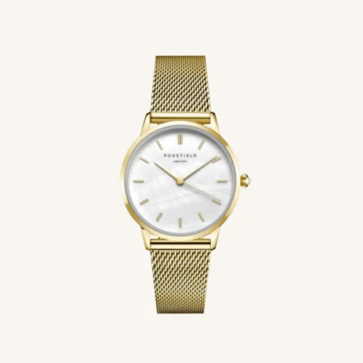 Dames Horloge van Rosefield met goudkleurige roestvrij stalen mesh-band