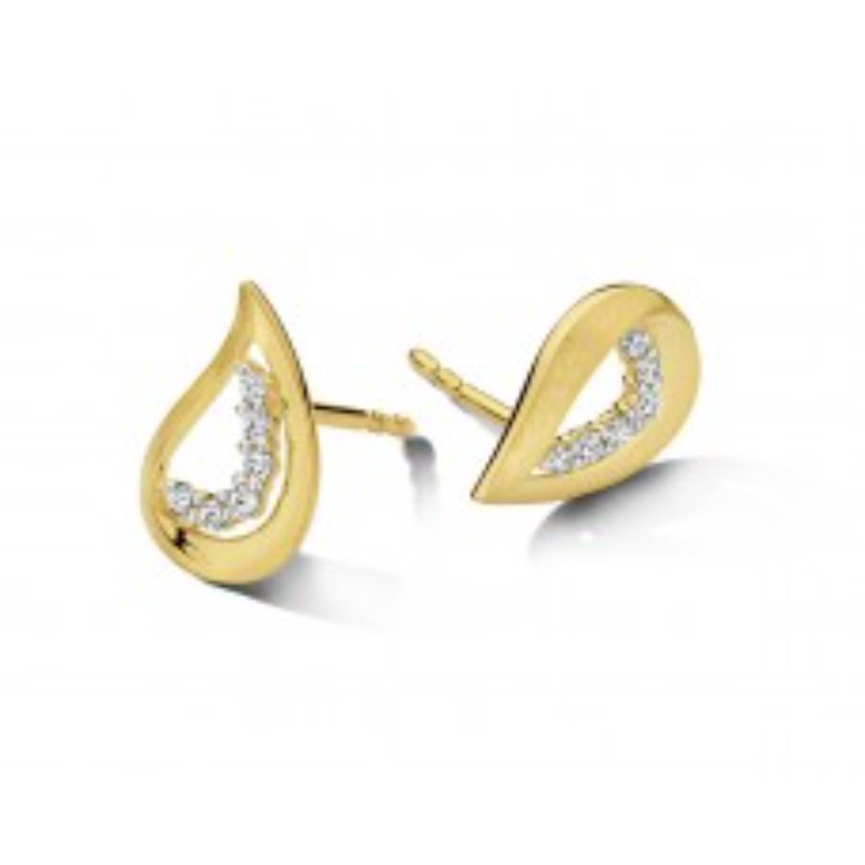 18 kt gouden oorstekers met zirkonia's 
Afmetingen: 11,6 x 7,8 mm
Bijhorende ring en hanger ook verkrijgbaar
De prijs kan variëren naargelang de goudprijs