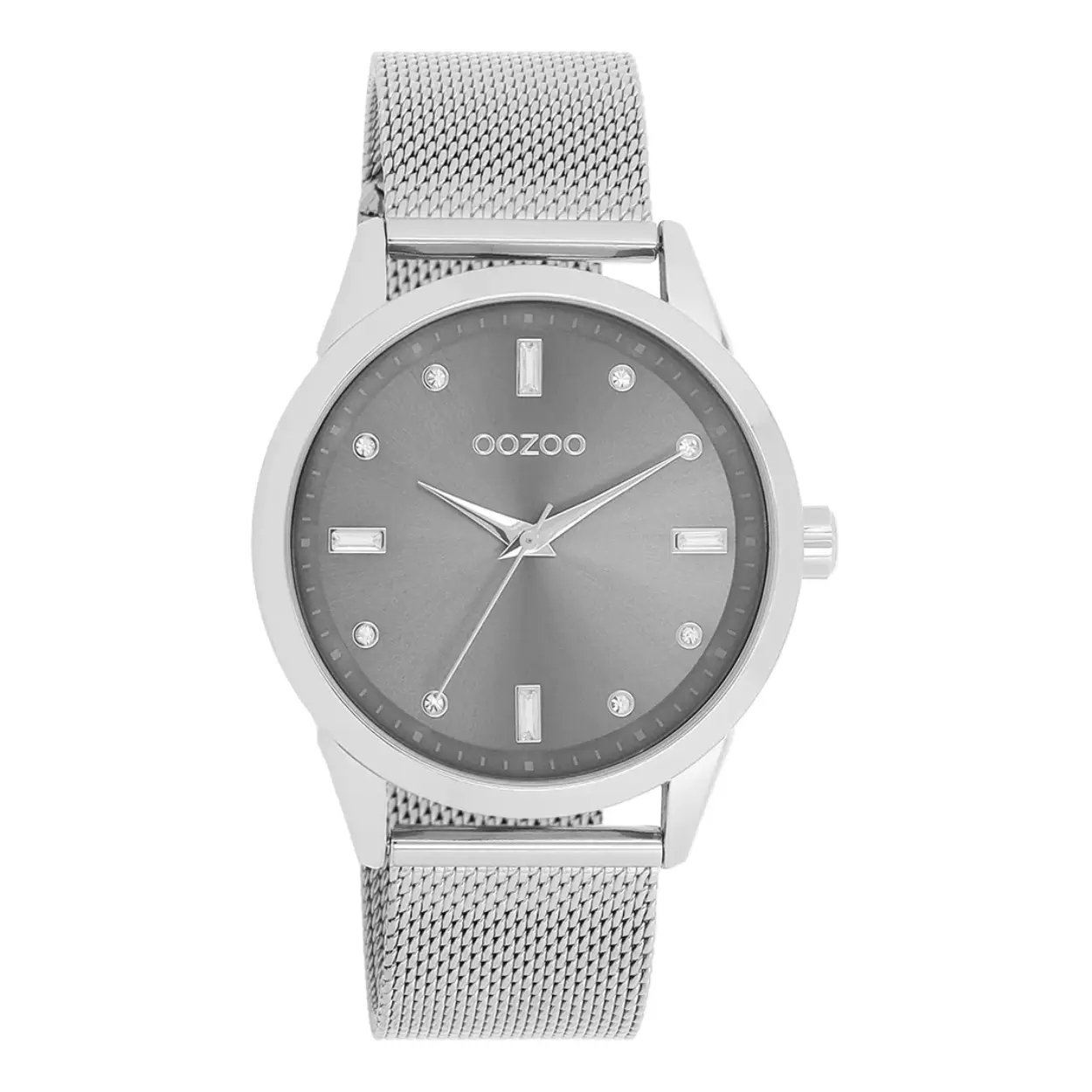 Zilverkleurige OOZOO horloge met zilverkleurige metalen mesh armband - C11281