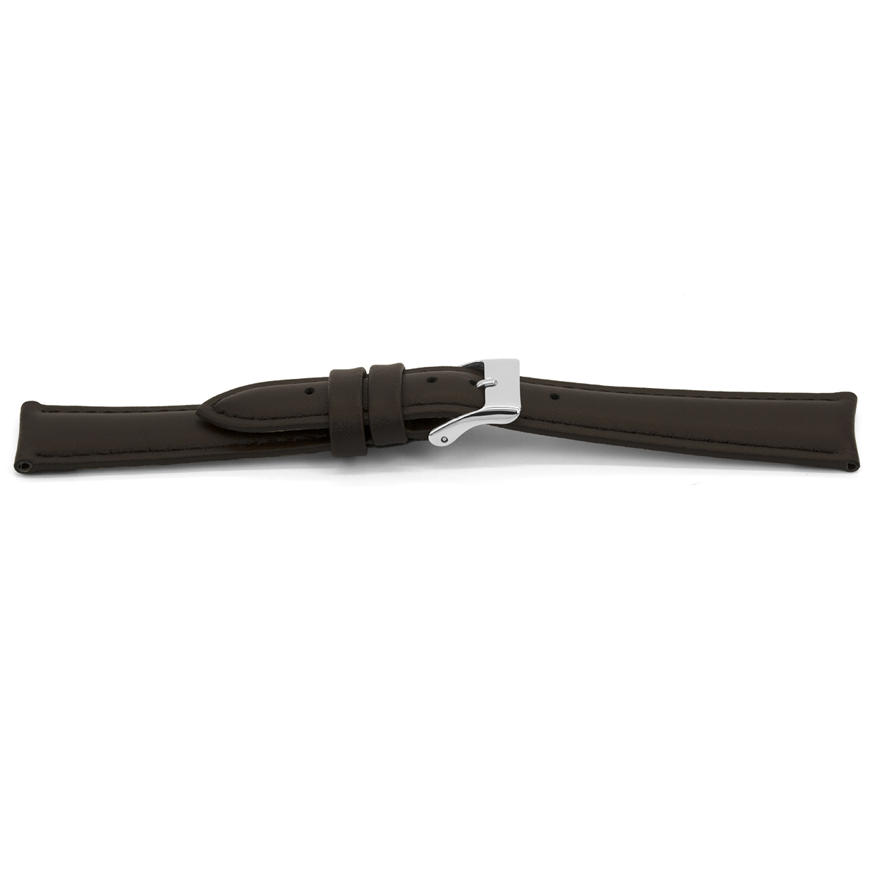 Bruin lederen horlogeband licht gevuld met zilverkleurig edelstalen gesp.
Kleur band: Bruin
Band dikte: 3.9mm
Band lengte: 65/105mm (extra small)
Band breedte: 14x12mm
Gesp: Stainless steel
Bekleding binnenband: Nubuck
Gestikt: Ja, dezelfde kleur als de band. 
Pushpin: Exclusief
Hypo allergisch: Ja
EAN: 8716667161009