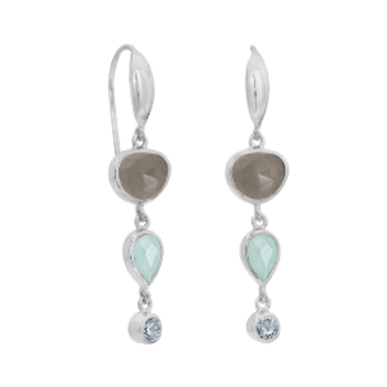 zilver oorhanger maansteen,calchedoon,topaas