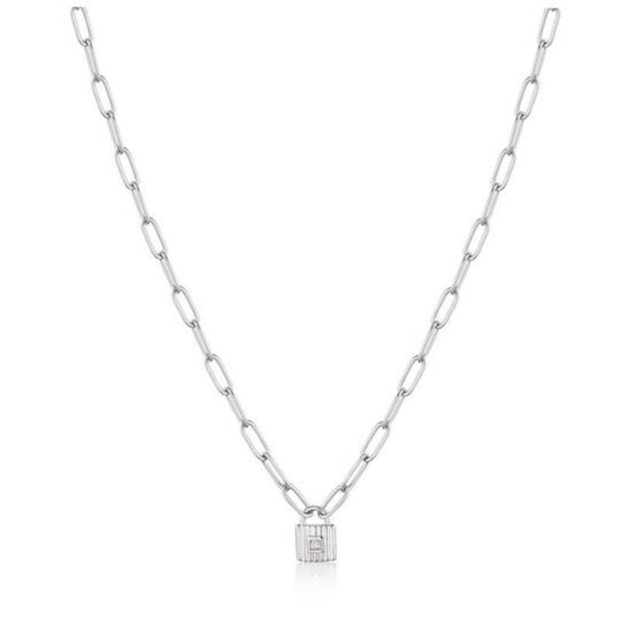 zilveren paperclip collier met slotje als hanger