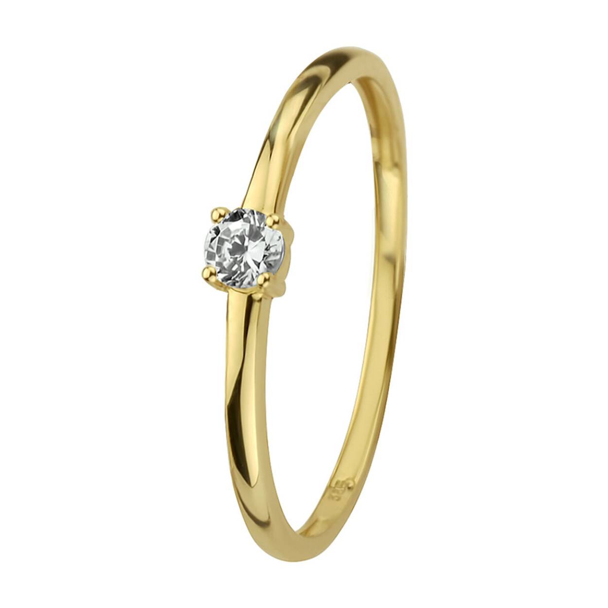 Gouden Solitaire Ring Zirkonia Maat 17.5