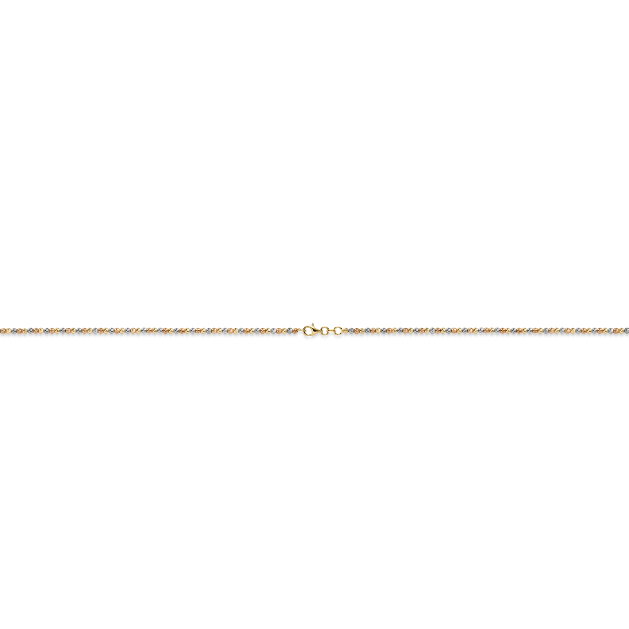 Deze prachtige armband van 14 karaats tricolor goud is versierd met gediamanteerde kraaltjes voor een subtiele sprankeling. Het delicate ontwerp maakt het perfect voor elke gelegenheid en kan zowel casual als chic gedragen worden. Combineer het met andere armbanden voor een trendy layered look of draag het alleen voor een verfijnde touch aan je outfit.