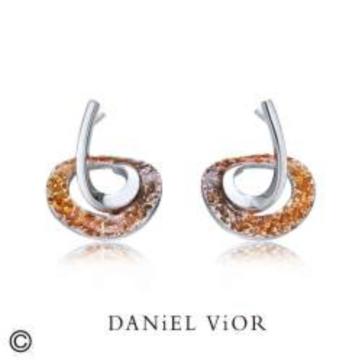 Daniel Vior oorbel CINXI, zilver met bruin/oranje emaille