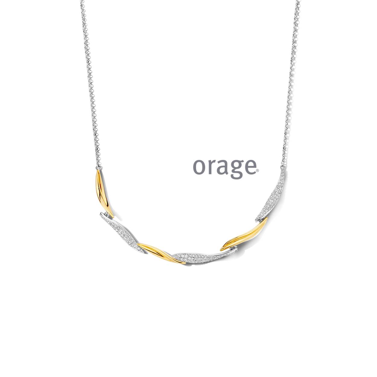 Orage ketting bicolor zilver met zirkonia steentjes