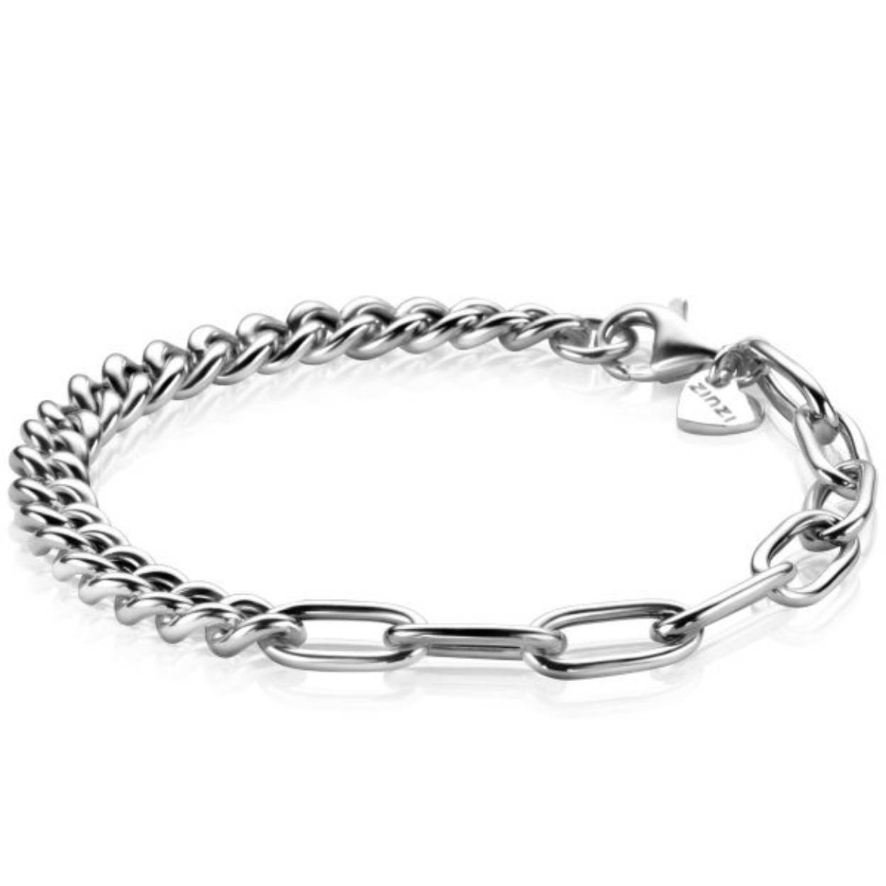 ZINZI zilveren multi-schakelarmband met gourmet en paperclip schakels 6,7mm breed ZIA2285