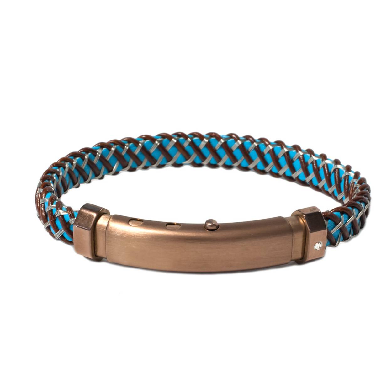 Borsari Gioielli armband edelstaal +18 krt / leer + diamant 