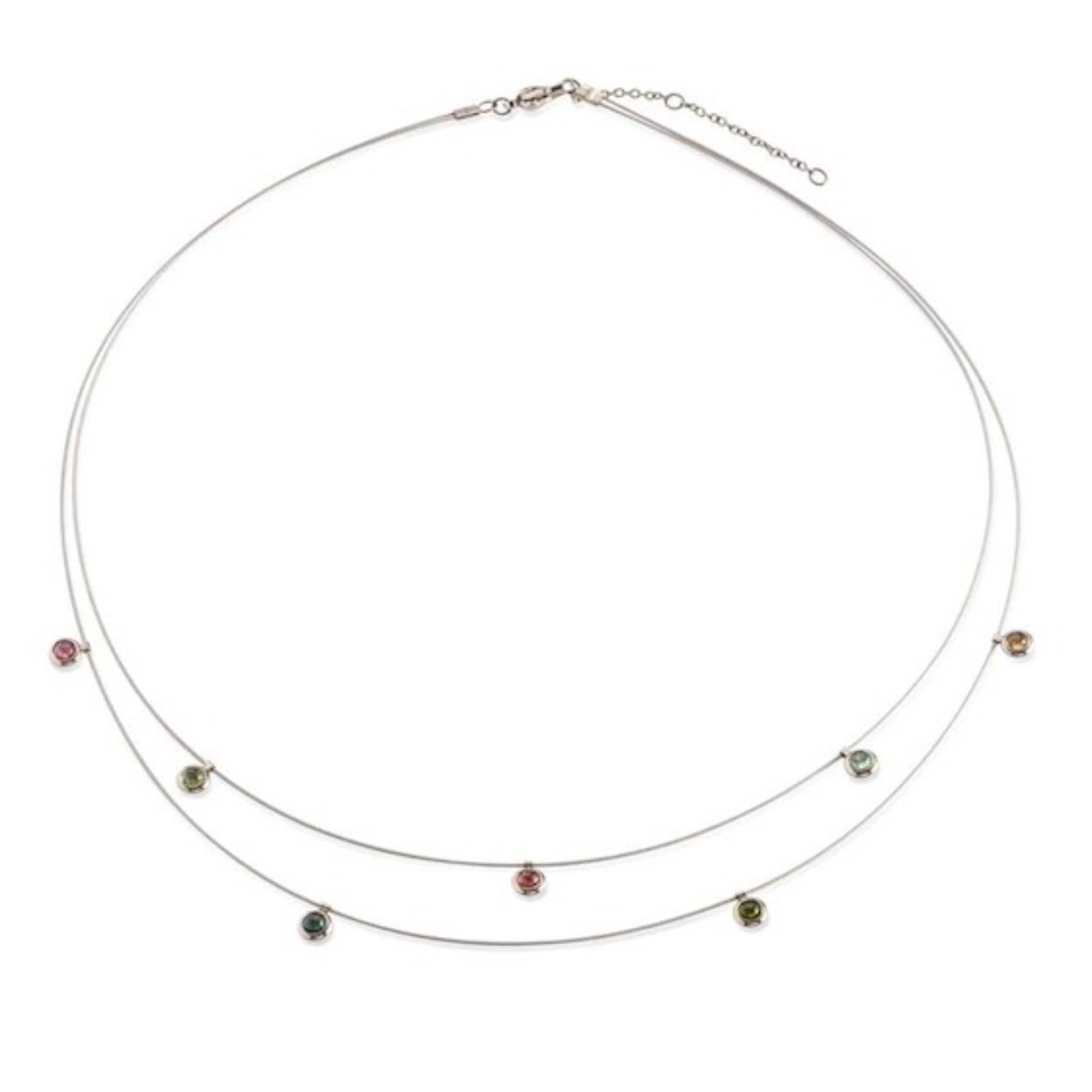 Titanium collier met elementjes van titanium en kleurrijke Toermalijn