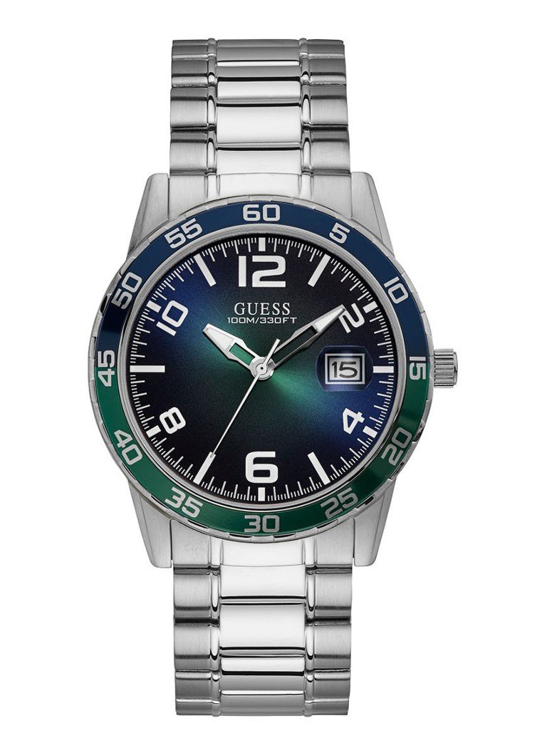 Guess heren pols horloge staal met stalen band uit de collectie Recruit