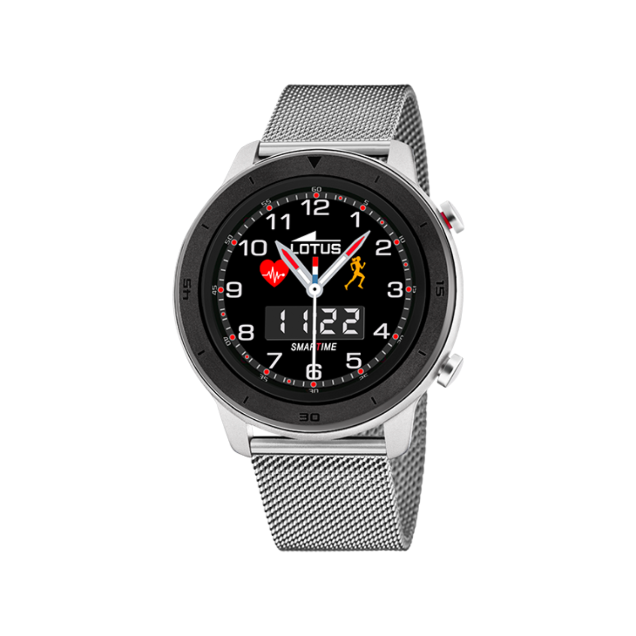 Ontdek het smsartwatch Lotus SmarTime 50021/1 voor heren, met roestvrijstalen kast en extra band als geschenk.

Pas de wijzerplaat aan uw smaak aan en geniet van functies zoals muziekcontrole, stappenteller, thermometer of meldingen.