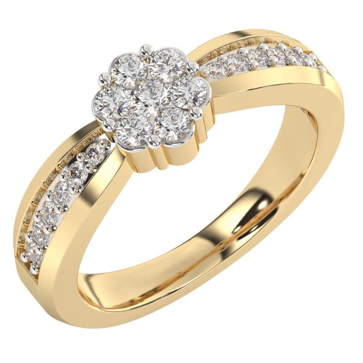 Pas Diamonds 14krt geelgouden ring met diamant GF1900. In deze schitterende ring zijn 19 briljanten geplaatst. In totaal 0.60crt HSI.
De gouden ring word geleverd inclusief luxe juwelenbox in certificaat van echtheid.