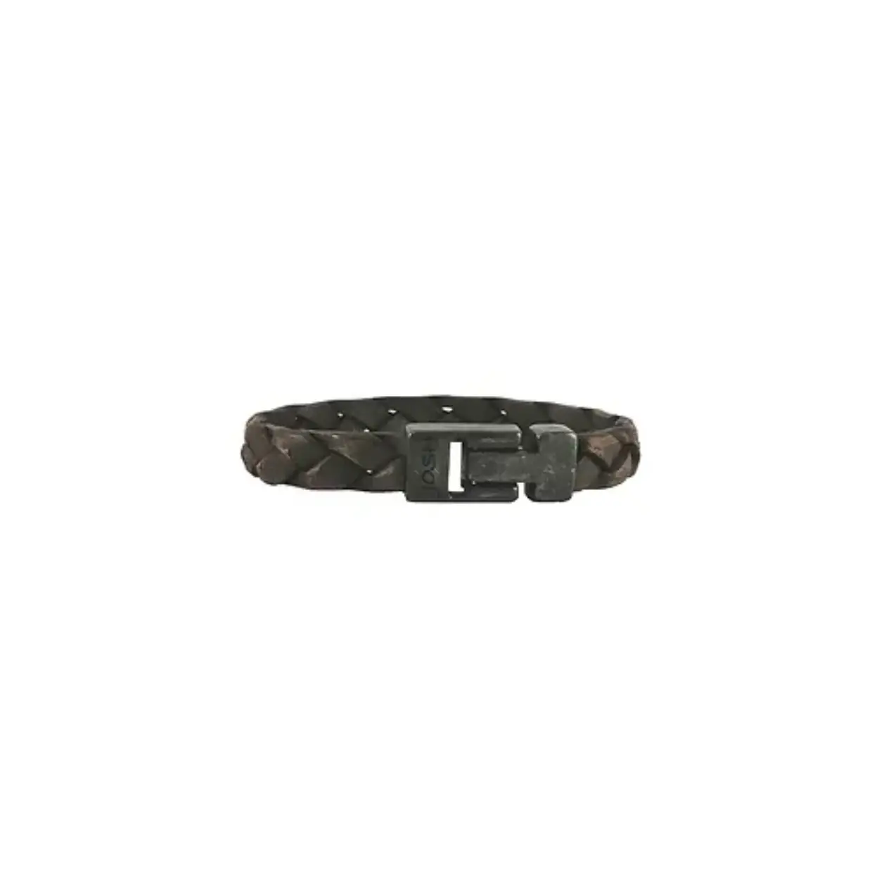 Josh armband gevlochten leer bruin kleurig met een magneetsluiting vintage black. Maat 21