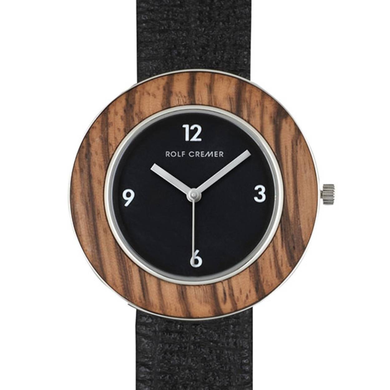 Rolf Cremer Wood Zebrahout 507109
Een zebrahouten rand met zwart leren band.